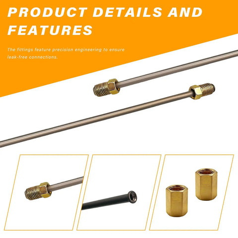 Three Piece Three Sixteenth Inch Brake Line Kit With Fittings, Ten Inch Copper Plated Rear Brake Lines, tubing and fittings detail
