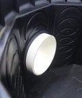 Close-up of Rhino 24 Inch Heavy Duty Catch Basin Kit with internal view showing one of the four seals with nut, suitable for various pipe sizes.