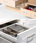 Soft Close Drawer Runners In Stainless Steel 3 Section Telescopic Drawer Slides With Ball Bearing Side Mount Guides 20 Inch Pack Of 2 Built Tough Damping Rails For Kitchen Cabinets And Furniture Drawers shown in open kitchen and wooden cabinets
