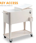 80 Quart Rolling Ice Chest Cooler Cart For Patio Parties Party Ready Stand Up Beverage Trolley With Shelf Beige Finish