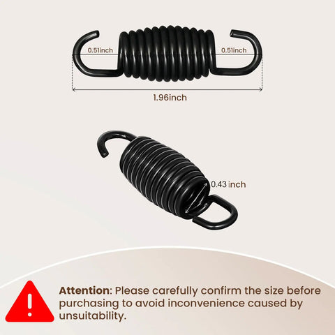 Heavy Duty Recliner Springs 12 Turn Extension Springs 1.9 Inch Furniture Hardware Pack Of Ten showing measurements with black coil springs.