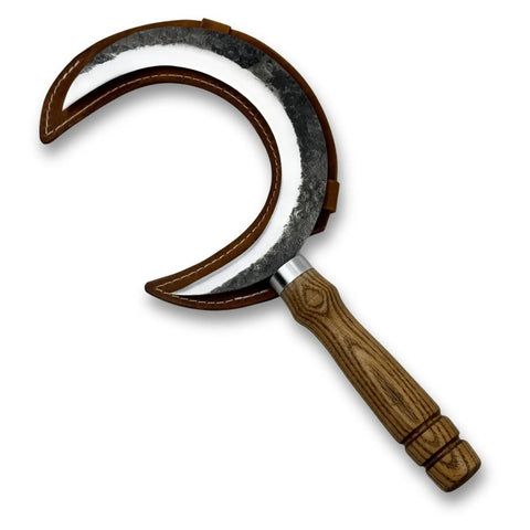 Hand Forged Athame Crescent Blade Sickle For Ritual Work And Herb Harvesting; wooden handle, crescent blade design