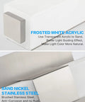 Close-up of frosted white acrylic and sand nickel edges on LED Bathroom Vanity Light 24 Inch Brushed Nickel Modern Fixture Over Mirror