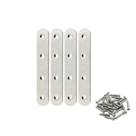 4 Pack Flat Wood Mending Plates Stainless Steel Straight Brackets 130mm 5 Inch Length Four Screw Holes for Repair and Joinery