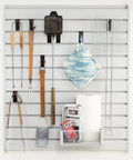 EasyWall Slatwall Kit Light Gray DIY Friendly One Person Install With Level And Cordless Screwdriver Expandable With Additional Kits Configurable Garage Storage System Made In USA installed with tools