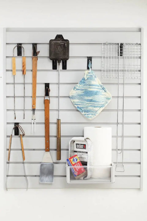 EasyWall Slatwall Kit Light Gray DIY Friendly One Person Install With Level And Cordless Screwdriver Expandable With Additional Kits Configurable Garage Storage System Made In USA installed with tools