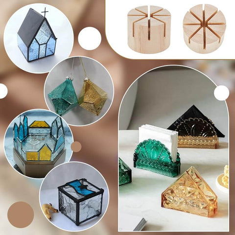Two Piece Pine Wood Mini Glass Spinner Jigs Set Pro Grade With 60 Degree And 45 Degree Glass Angles for crafting and soldering projects