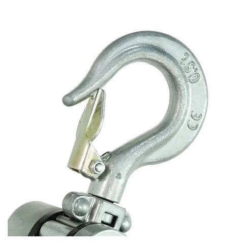 Close-up of the hook of a Compact Manual Lever Hoist With Aluminum Alloy Shell for secure lifting and stabilization.
