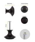 30 Pack Black Cabinet Knobs With Screws, 1-1/5 Inch Diameter 30mm, side and top views with measurements for kitchen cabinets.