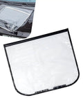 Hella Tough EV Charger Port Cover Ultra Durable Thickened PVC Waterproof Rain Guard on a black car hood, 23.6x19.7 inches.