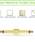 Gold Plated 1/4 Inch Guitar Pedal Connectors 6 Pack with copper build, shown with features like durability and rust protection