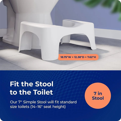 Squatty Potty Simple Curve toilet stool, white plastic, 7-inch height, side view, fits standard toilets