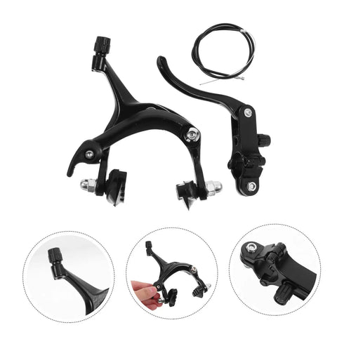 Premium Heavy Duty Alloy C Shape Brake Set Forged From Durable Steel Compatible With Road Or Mountain Bikes Black Finish close-up view.