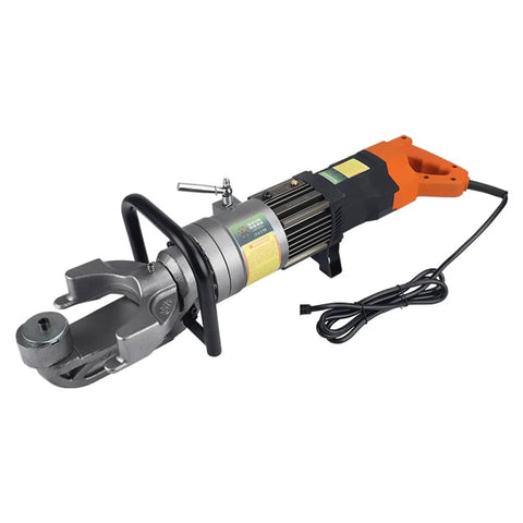 Get This Heavy Duty Portable Electric Rebar Cutter For Swift, Precise Steel Bar Bending showing ZW-25 tool with steel cutting head.