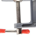 Close-up of Rock Solid Mini Bench Vise's smooth drive screw mechanism for reliable clamping on woodworking jobs.
