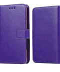 Premium Purple Leather Shell Case Cover For Danew Trace T-One 5.5 Inch Phone in open and closed positions, synthetic hide material.