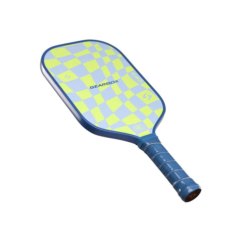 CP7 8 Oz Pickleball Paddle Lightweight Carbon Fiber With Textured Surface For Ultra Spin, Power And Control, Elongated Shape, Large Sweet Spot, Hyper Bite Technology, 4 Inch Grip shown from side angle