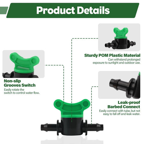Quarter Inch Drip Irrigation Valves Set Of 30 Barbed Shut Off Switches For Four To Seven Millimeter Tubing Water Flow Control Garden Irrigation Parts Green