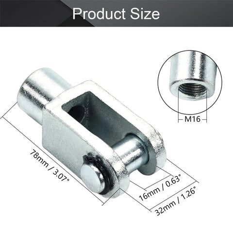 Air Cylinder Rod Clevis End Y Connector Kit, 2 Pieces, 78mm Length, M16x1.5 Female Thread, Iron Construction, for pneumatic cylinders