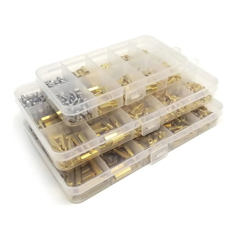 Pro Grade Solid Brass And Copper Hex Standoff And Spacer Kit For PCB Mounts M2.5 M3 M4 510/680/1700pc Assortment With Pillars Nuts Screws For Reliable Electronics Assembly, clear organizer box