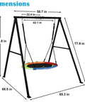 40 Inch Flying Saucer Swing With LED Lights And 440 Lbs Capacity, dimensions of the metal A-frame and saucer in inches