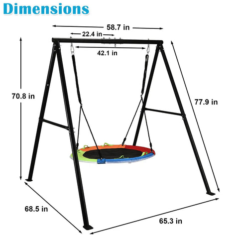40 Inch Flying Saucer Swing With LED Lights And 440 Lbs Capacity, dimensions of the metal A-frame and saucer in inches