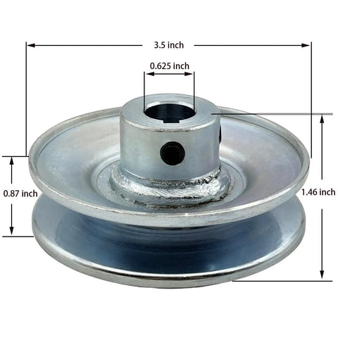 One Groove 3.5 Inch V Belt Pulley For A B 5L 4L Belts, 5/8 Inch Bore, 1020 Steel Zinc Plated Motor Pulley With Keyseat, dimensions labeled