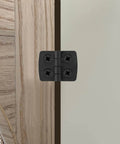 2 Pack Plastic 180 Degree Door Hinges 40mm X 31mm Black With 4 Countersunk Holes Pre Drilled Installed on Wooden Door