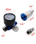 Badass Air Pressure Regulator With Precision Gauge And Slick Inline Water Filter, compact size with 1/4" connections for spray guns.