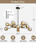 12 Light Globe Sputnik Chandelier With Smoked Glass For High Ceilings Contemporary Ceiling Light Fixture Product Dimensions
