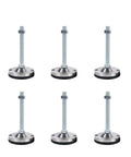 Heavy Duty Adjustable Furniture Leveling Feet 6 Pack Rotating Table Legs Wobble Knocker showing six metal feet with adjustable height.