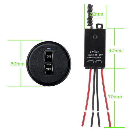 Dope 12V Wireless Remote Relay Switch With 328ft Long Range, DC 12V 24V 48V 10A Receiver For Car, Motors, Lamps, LEDs And Fans, Easy Install, Compact Mini Relay That Works Through Walls And Doors, 50mm switch, 40mm receiver
