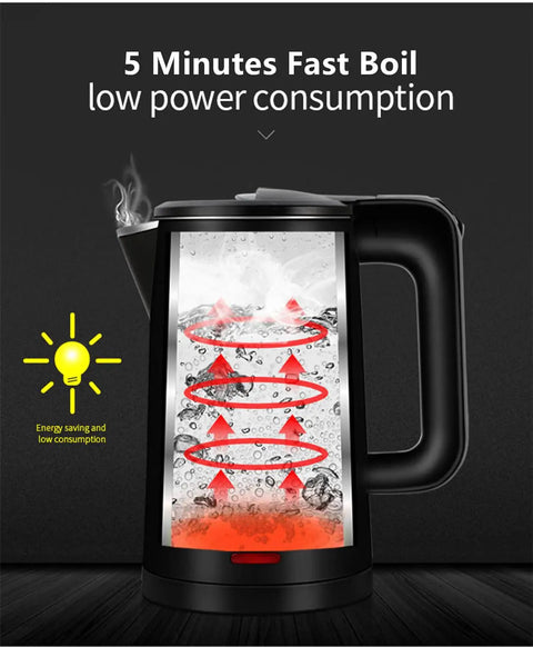 Compact 0.8L Electric Kettle Stainless Steel 800W Fast Boil Auto Shut Off Portable Water Boiler with steam and heating mechanism shown