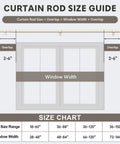 Size guide for Extra Long White Curtain Rod for Windows 72 to 144 Inches Heavy Duty Adjustable Curtain Pole with finials.