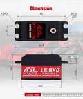 Beefy Low-Profile Brushless Digital Metal Gear Steering Servo with dimensions, for 1/10 and 1/12 RC cars, trucks, planes.