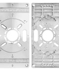 Heavy Duty Aluminum Router Table Insert Plate Kit, two metal plates with measurement markings for woodworking projects.