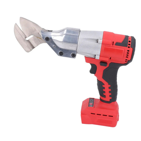 Powerhouse 800W Brushless Cordless Electric Shears For Metal Cutting with metallic blades and red handle, ideal for cutting 2mm materials.