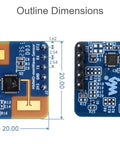 Human Micro Motion Detection MmWave Sensor 24GHz Radar With FMCW Technology Compact Module Built In MCU And UART Config For Easy No Fuss Integration And Accurate Sensing Of Moving Or Standing People. 20mm PCB outline dimensions