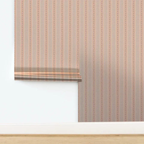 Fresh Peach Floral Stripe and Silver Metallic Wallpaper Bring Sick Textured Vibes to Any Room with This Eco Friendly Paste The Wall Accent Covering Made in USA and Completely PVC Free, showcasing textured pastel peach design.