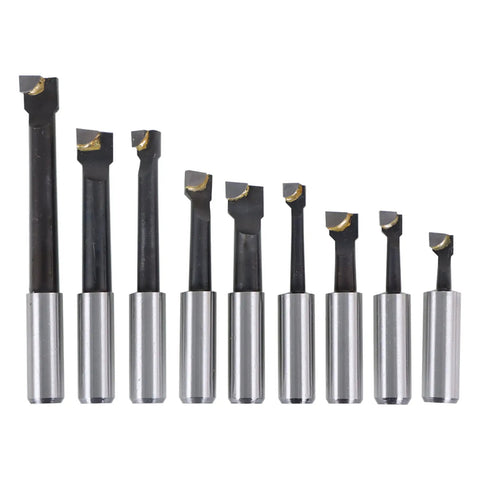 Set of nine 1/2 inch boring bars from the 2 Inch Boring Head Set With R8 Shank, Includes 9 Pc 1/2 Inch Boring Bars And 3 Pc Hex Wrenches