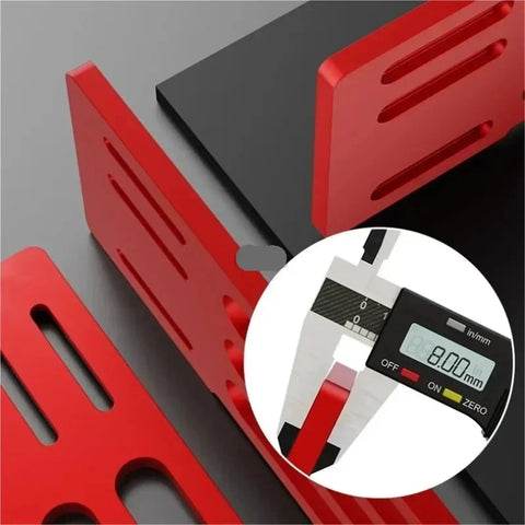 Heavy Duty Adjustable Circular Saw Guide Base Plate Aluminum Universal Rail For Electric Power Saws displayed with measurement caliper.