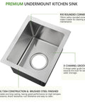 Heavy Duty 16 Gauge Stainless Steel Undermount Bar Sink 13 Inch By 15 Inch Exterior, 11 By 11 Inch Interior, 9 Inch Depth, R10 Round Corners
