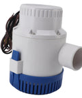 Supercharged 4000 GPH 12 Volt DC Submersible Water Pump with Overheat Prevention, compact design for fluid transfer.
