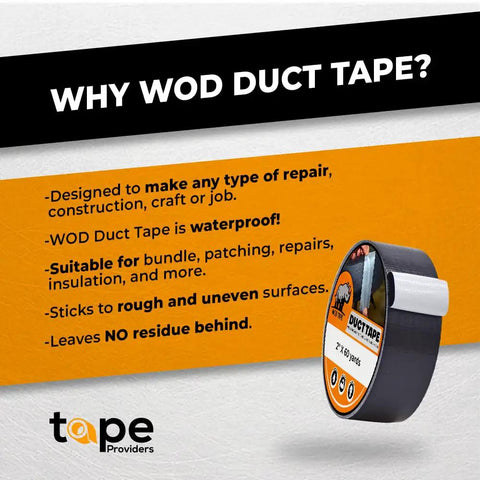 Industrial Grade Black Duct Tape Ultra Tough As Nails Half Inch By 60 Feet Waterproof UV Resistant displayed with features.