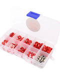Premium Aluminum CNC Machined RC Screw Washer Kit with red anodized washers and nuts in plastic storage box for 1/10 and 1/8 scale RC cars.