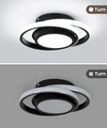 Two Ring Modern LED Ceiling Light Fixture In Black Finish turned on and off, dual ring design, 6000K, 32W