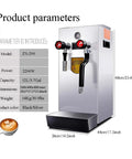 Heavy Duty Commercial Steam Boiler For Bubble Tea Shops Automatic Electric Hot Water Heater Plug And Play Quick Start Smooth Operator Built Tough Silver Finish with product parameters and dimensions.