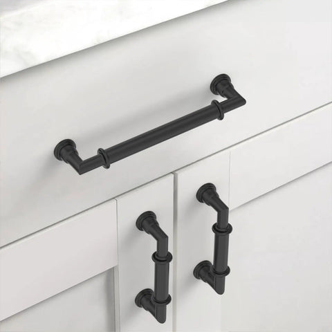 Six Pack 5 Inch Matte Black Cabinet Handles For Kitchen Cabinets And Cupboards, Durable Metal Drawer Pulls Hardware, Modern Satin Black Finish