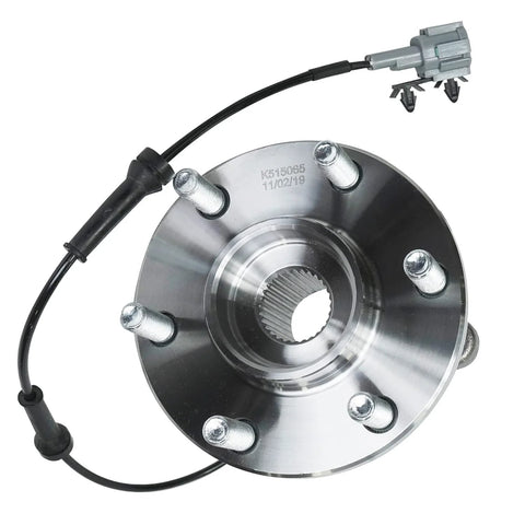 Pair Front Wheel Bearing Hub Assembly For 2005 To 2019 Nissan Frontier 2005 To 2012 Pathfinder 2005 To 2015 Xterra 2009 To 2012 Suzuki Equator 6 Lug 4WD ABS Compatible Ready To Roll with visible 6-bolt design and ABS sensor wire.