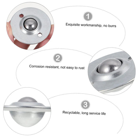 Close-up of Premium Silver Caster Wheel with Heavy Duty Roller Ball Bearings for smooth 360 swivel action.